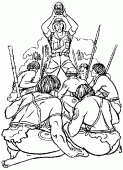 coloring picture of Some natives prostrate in front of Indiana